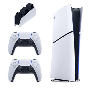 کنسول بازی سونی مدل playstation 5 slim digital edition ظرفیت 825 گیگابایت ریجن cfi 2116 اروپا  به همراه دسته اضافی و پایه شارژر