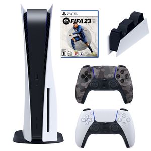 کنسول بازی سونی مدل playstation 5 ظرفیت 825 گیگابایت ریجن 1218 آسیا به همراه دسته اضافی و پایه شارژر و بازی fifa 23