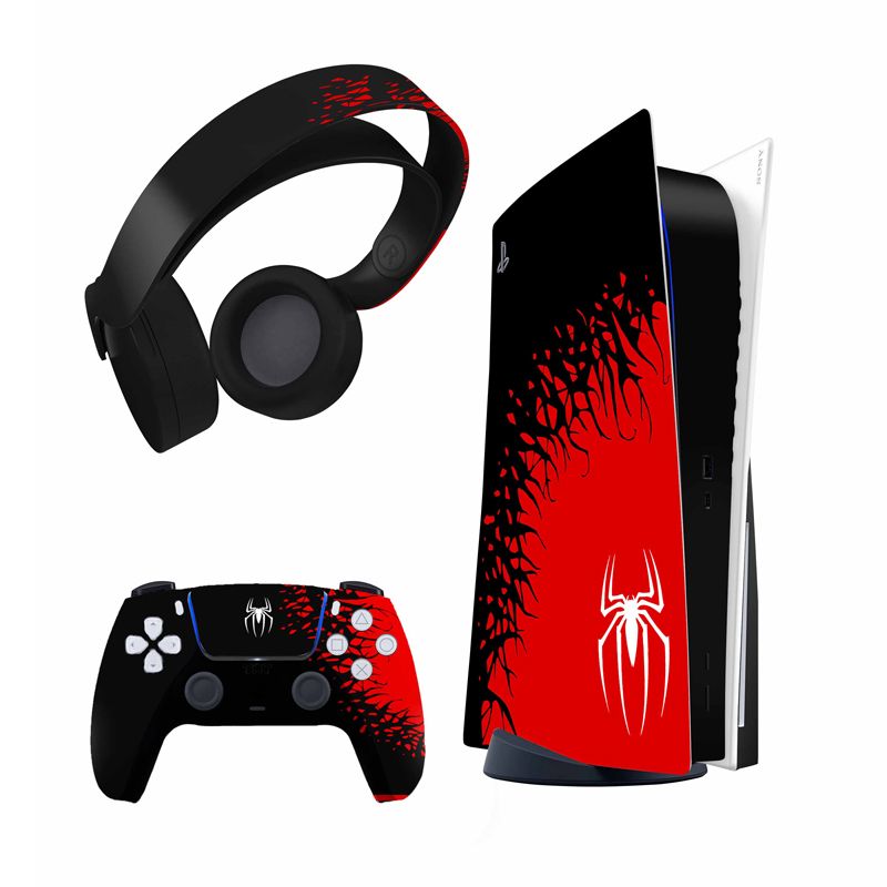 برچسب کنسول و دسته بازی و هدفون ps5 هاماگراف طرح باندل اسپایدرمن مدل spider man bundle مات مناسب برای دستگاه دیسک خور