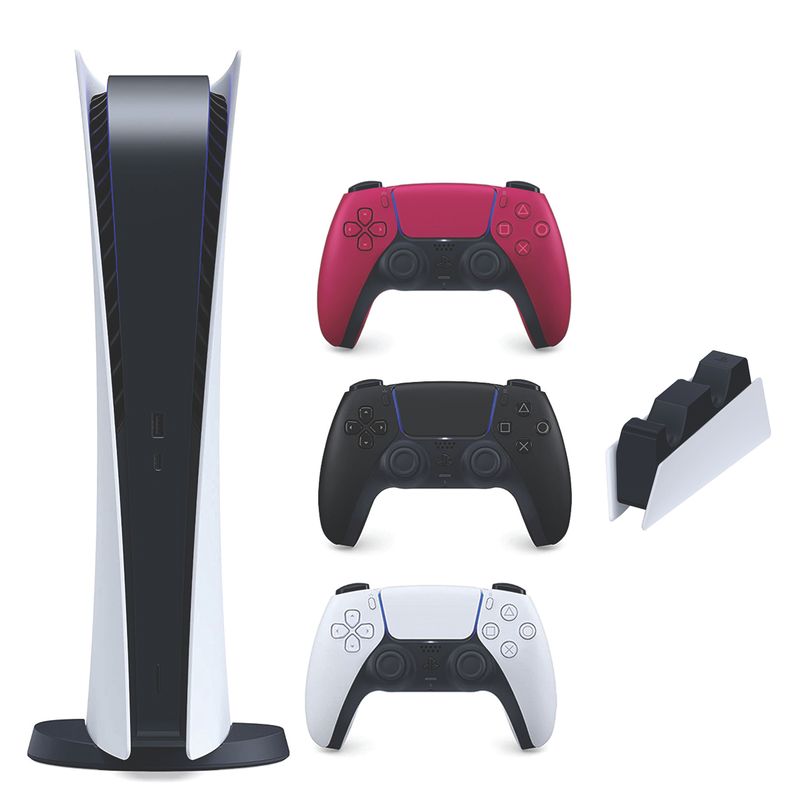 مجموعه کنسول بازی سونی مدل playstation 5 digital ظرفیت 825 گیگابایت به همراه دو دسته اضافه و پایه شارژر