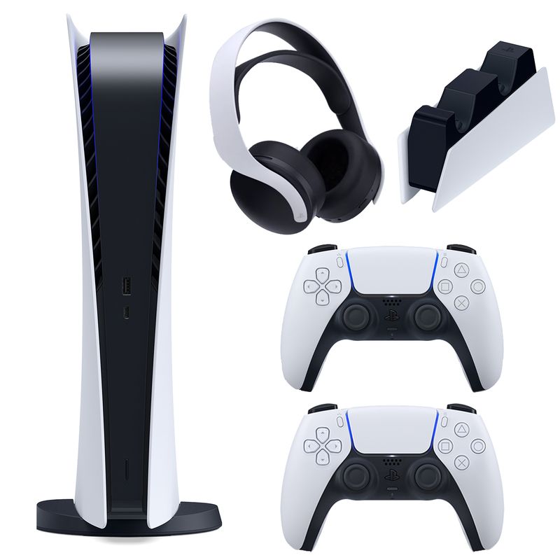 مجموعه کنسول بازی سونی مدل playstation 5 digital ظرفیت 825 گیگابایت به همراه هدست و پایه شارژر