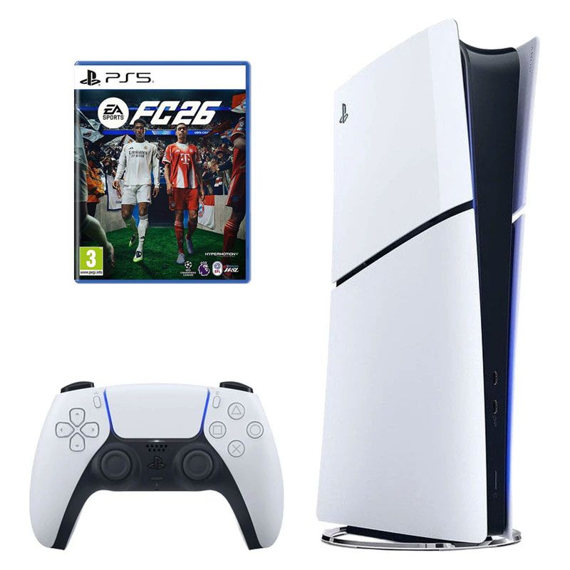 کنسول بازی سونی مدل playstation 5 slim digital edition ریجن اروپا سری 2016b نسخه دیجیتال ظرفیت یک ترابایت به همراه بازی ea sports fc 26