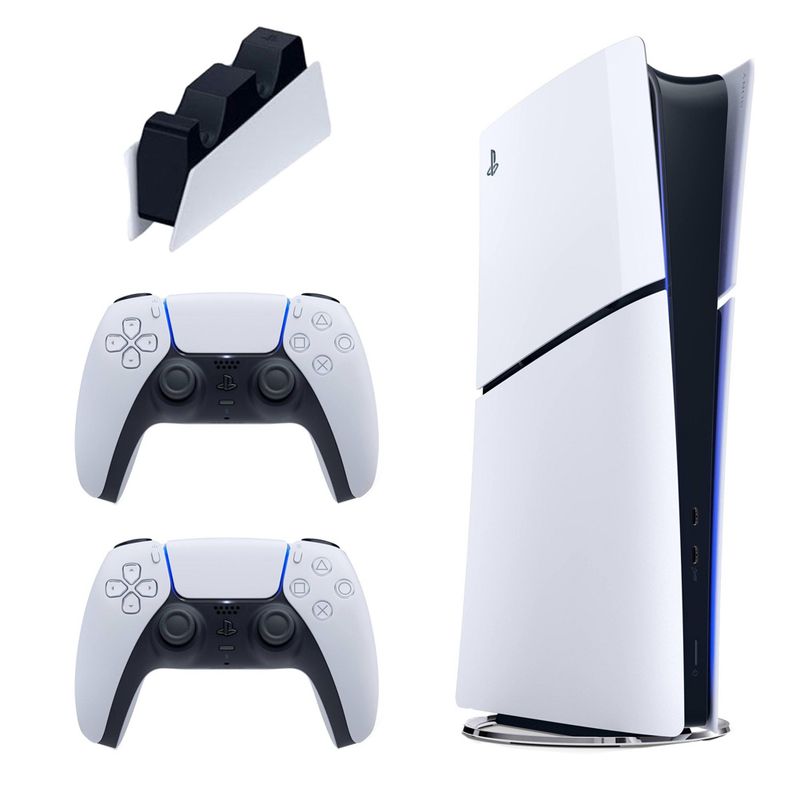 کنسول بازی سونی مدل playstation 5 slim digital edition ظرفیت 825 گیگابایت ریجن cfi 2116 اروپا  به همراه دسته اضافی و پایه شارژر