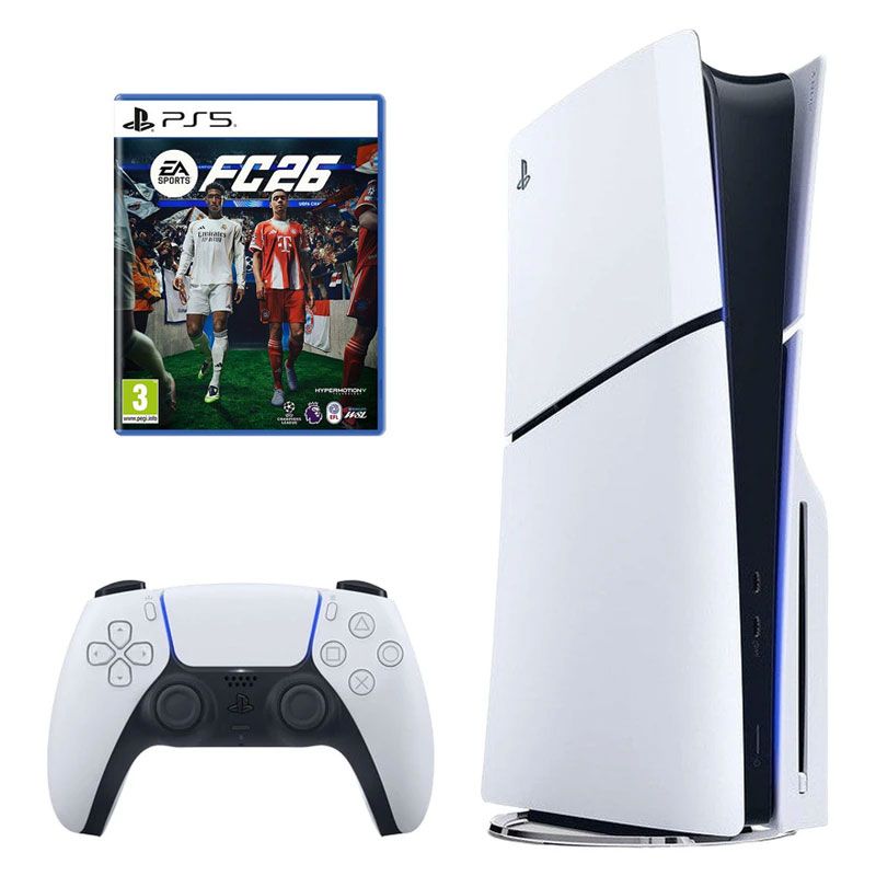 کنسول بازی سونی مدل playstation 5 slim ریجن اروپا سری 2016a نسخه دیسک‌خور ظرفیت یک ترابایت به همراه بازی ea sports fc 26